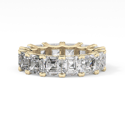 Full Eternity Wedding Band with 10.21 TCW Emerald and Square Cut Moissanite – Yellow, White, or Rose Gold