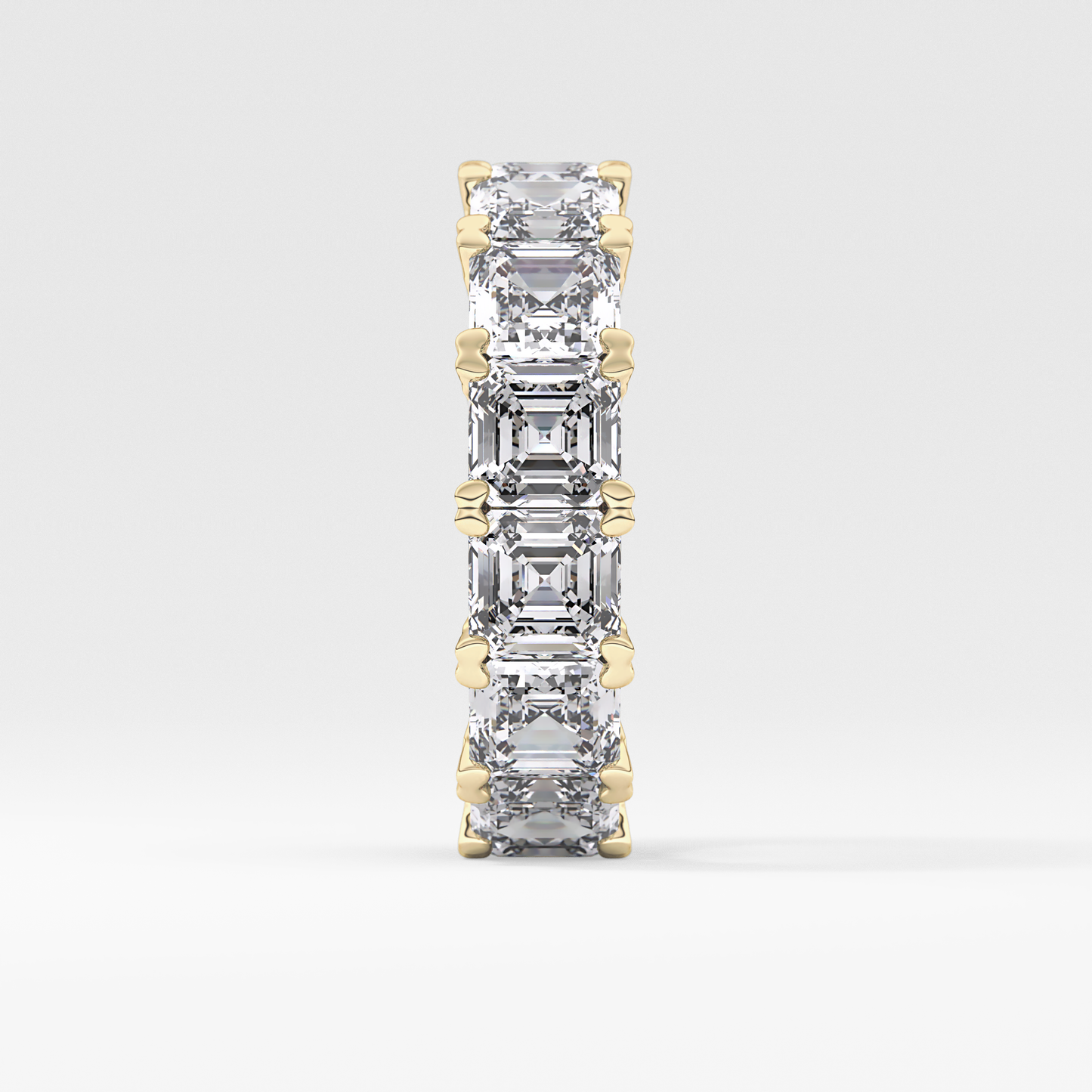 Full Eternity Wedding Band with 10.21 TCW Emerald and Square Cut Moissanite – Yellow, White, or Rose Gold