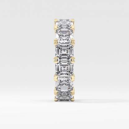 Full Eternity Wedding Band with 10.21 TCW Emerald and Square Cut Moissanite – Yellow, White, or Rose Gold