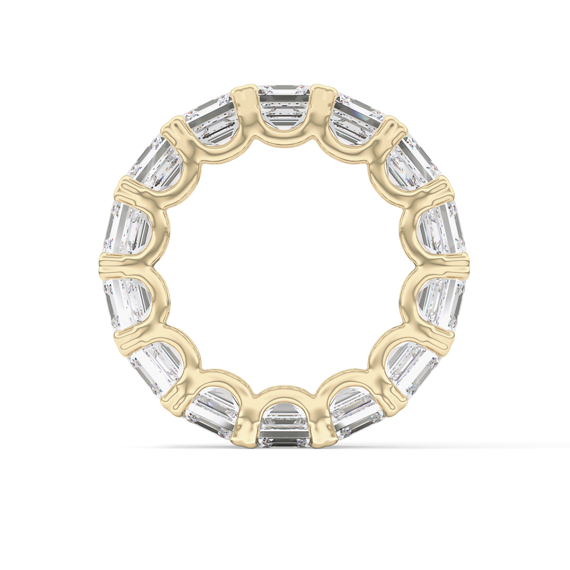 Full Eternity Wedding Band with 10.21 TCW Emerald and Square Cut Moissanite – Yellow, White, or Rose Gold