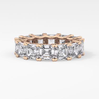 Full Eternity Wedding Band with 10.21 TCW Emerald and Square Cut Moissanite – Yellow, White, or Rose Gold