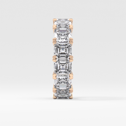 Full Eternity Wedding Band with 10.21 TCW Emerald and Square Cut Moissanite – Yellow, White, or Rose Gold