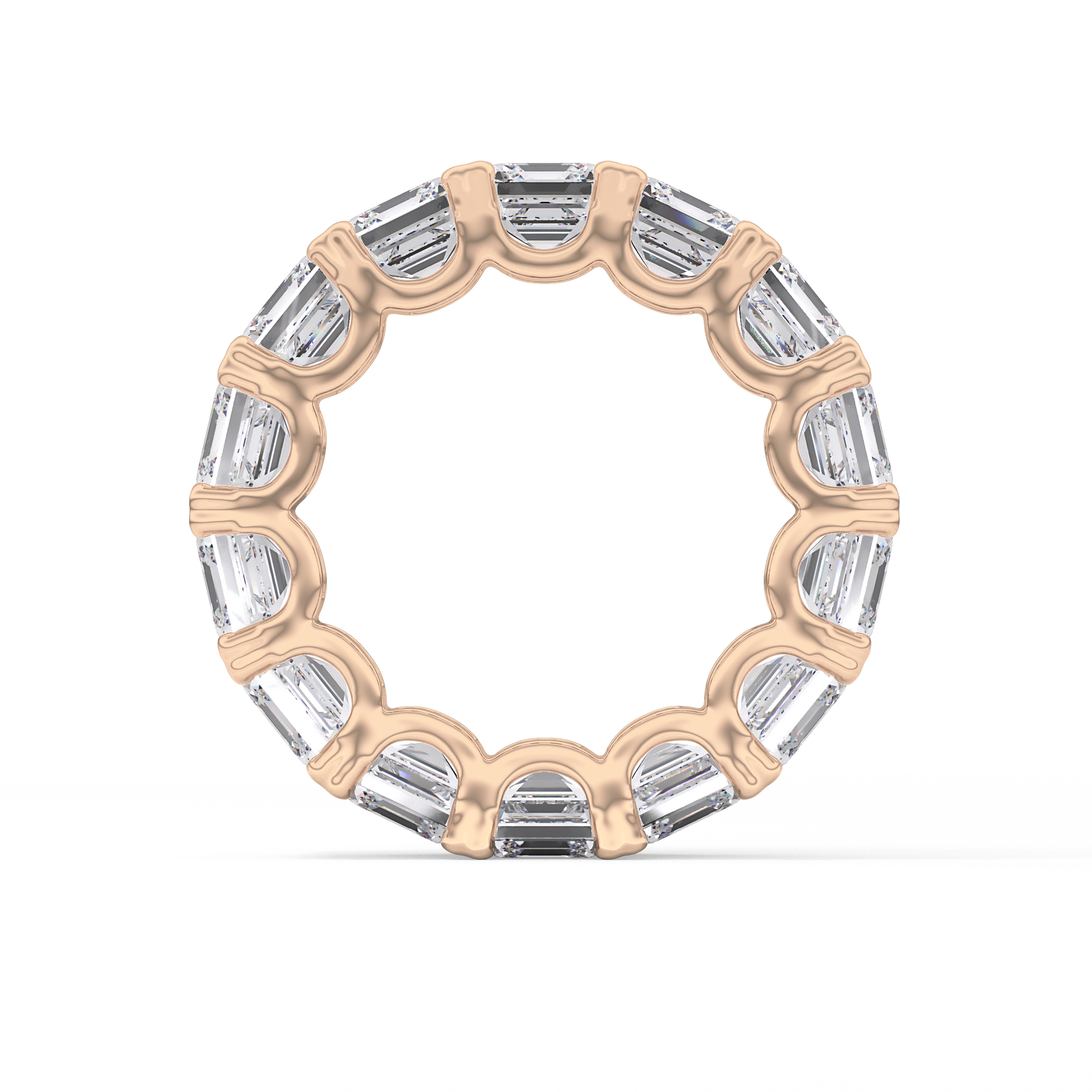 Full Eternity Wedding Band with 10.21 TCW Emerald and Square Cut Moissanite – Yellow, White, or Rose Gold