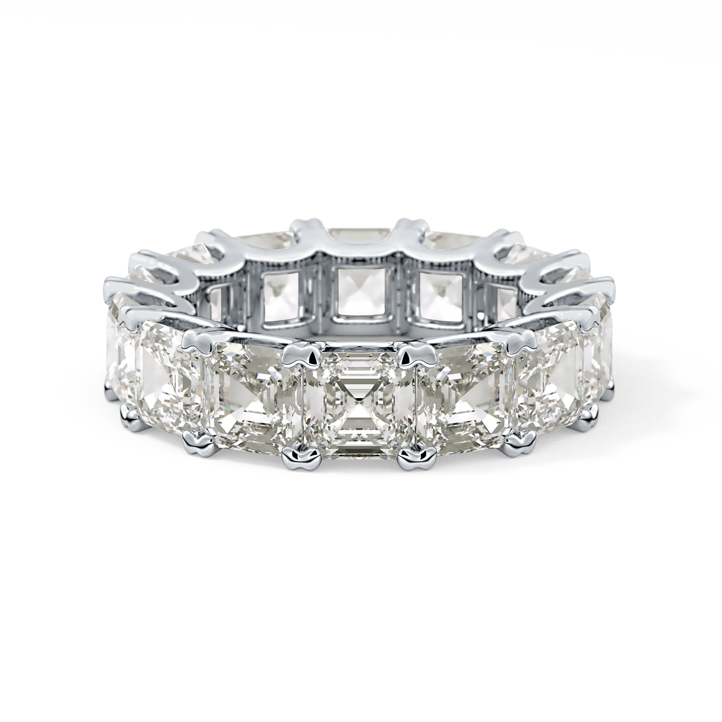 Full Eternity Wedding Band with 10.21 TCW Emerald and Square Cut Moissanite – Yellow, White, or Rose Gold