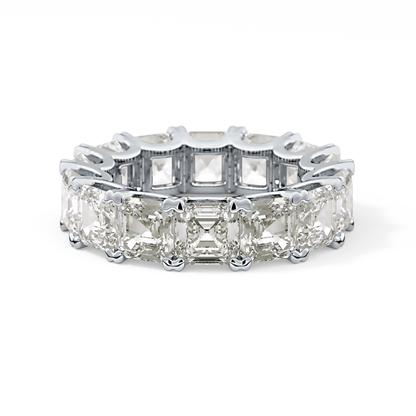 Full Eternity Wedding Band with 10.21 TCW Emerald and Square Cut Moissanite – Yellow, White, or Rose Gold