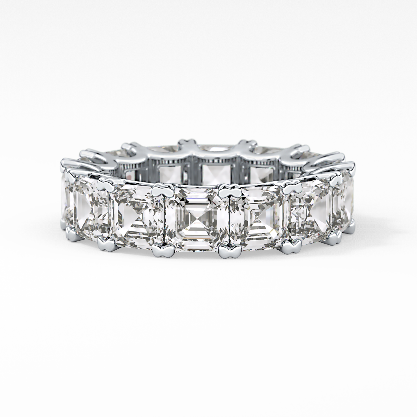 Full Eternity Wedding Band with 10.21 TCW Emerald and Square Cut Moissanite – Yellow, White, or Rose Gold