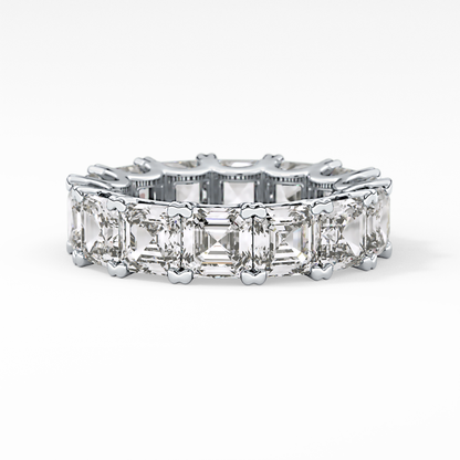 Full Eternity Wedding Band with 10.21 TCW Emerald and Square Cut Moissanite – Yellow, White, or Rose Gold