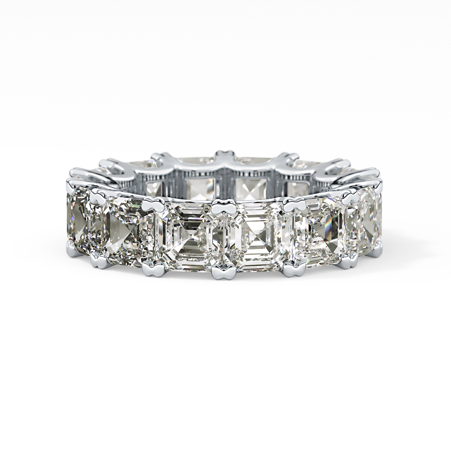 Full Eternity Wedding Band with 10.21 TCW Emerald and Square Cut Moissanite – Yellow, White, or Rose Gold