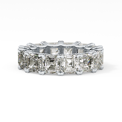Full Eternity Wedding Band with 10.21 TCW Emerald and Square Cut Moissanite – Yellow, White, or Rose Gold