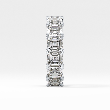Full Eternity Wedding Band with 10.21 TCW Emerald and Square Cut Moissanite – Yellow, White, or Rose Gold