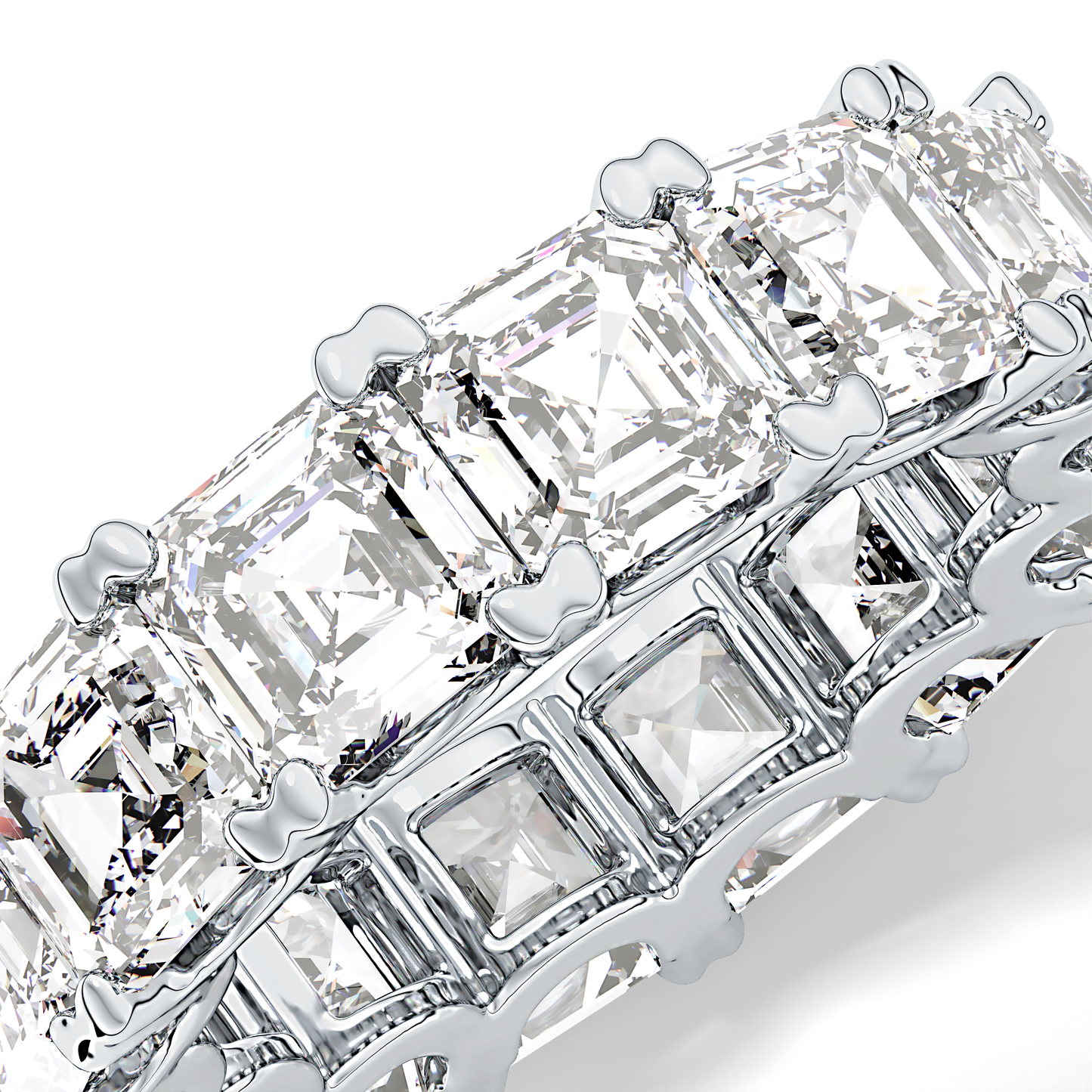 Full Eternity Wedding Band with 10.21 TCW Emerald and Square Cut Moissanite – Yellow, White, or Rose Gold