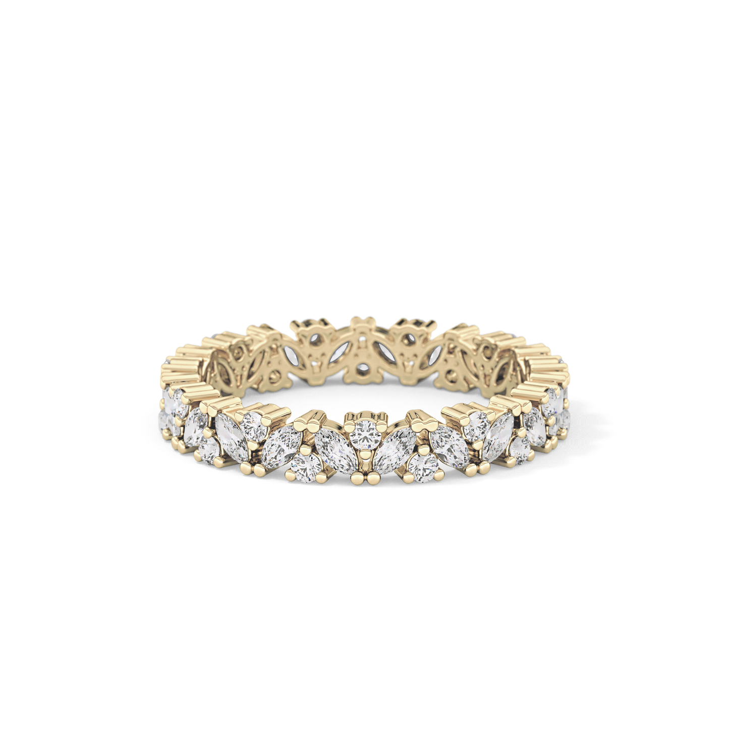 Full Eternity Wedding Band with 0.77 TCW Marquise and Round Cut Moissanite – Yellow, White, or Rose Gold