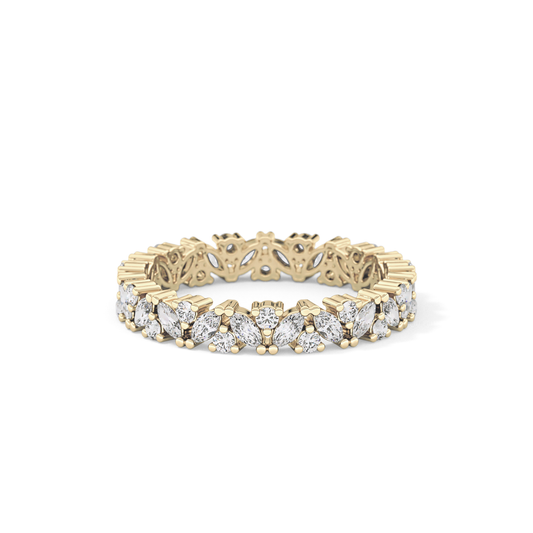 Full Eternity Wedding Band with 0.77 TCW Marquise and Round Cut Moissanite – Yellow, White, or Rose Gold