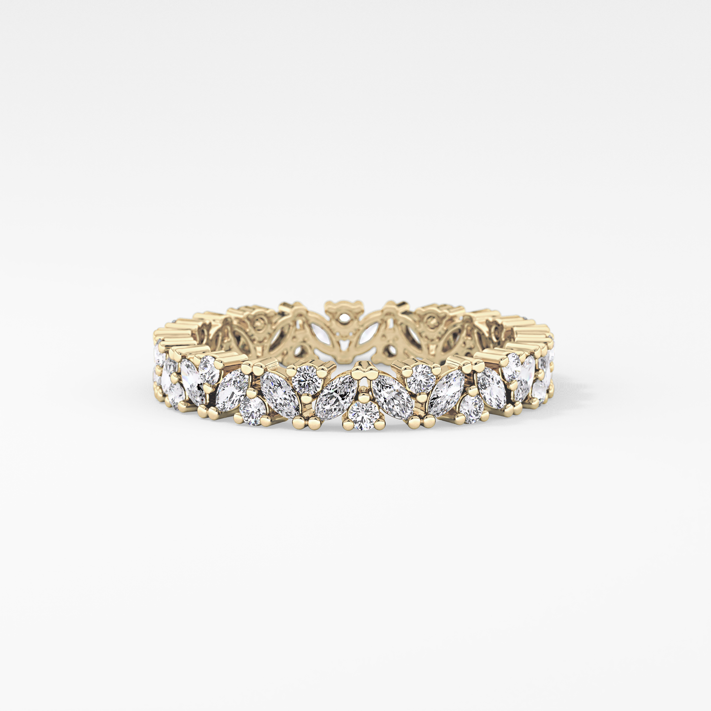 Full Eternity Wedding Band with 0.77 TCW Marquise and Round Cut Moissanite – Yellow, White, or Rose Gold