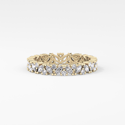 Full Eternity Wedding Band with 0.77 TCW Marquise and Round Cut Moissanite – Yellow, White, or Rose Gold