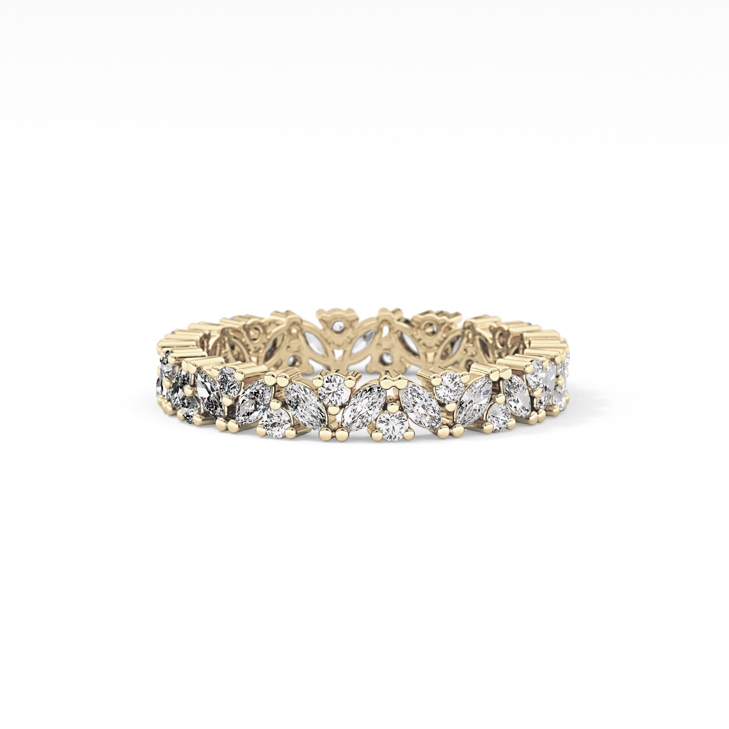 Full Eternity Wedding Band with 0.77 TCW Marquise and Round Cut Moissanite – Yellow, White, or Rose Gold