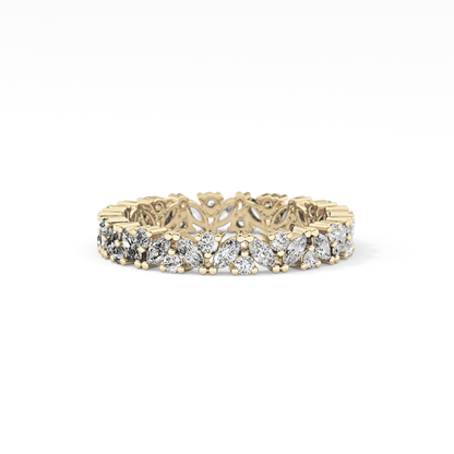 Full Eternity Wedding Band with 0.77 TCW Marquise and Round Cut Moissanite – Yellow, White, or Rose Gold