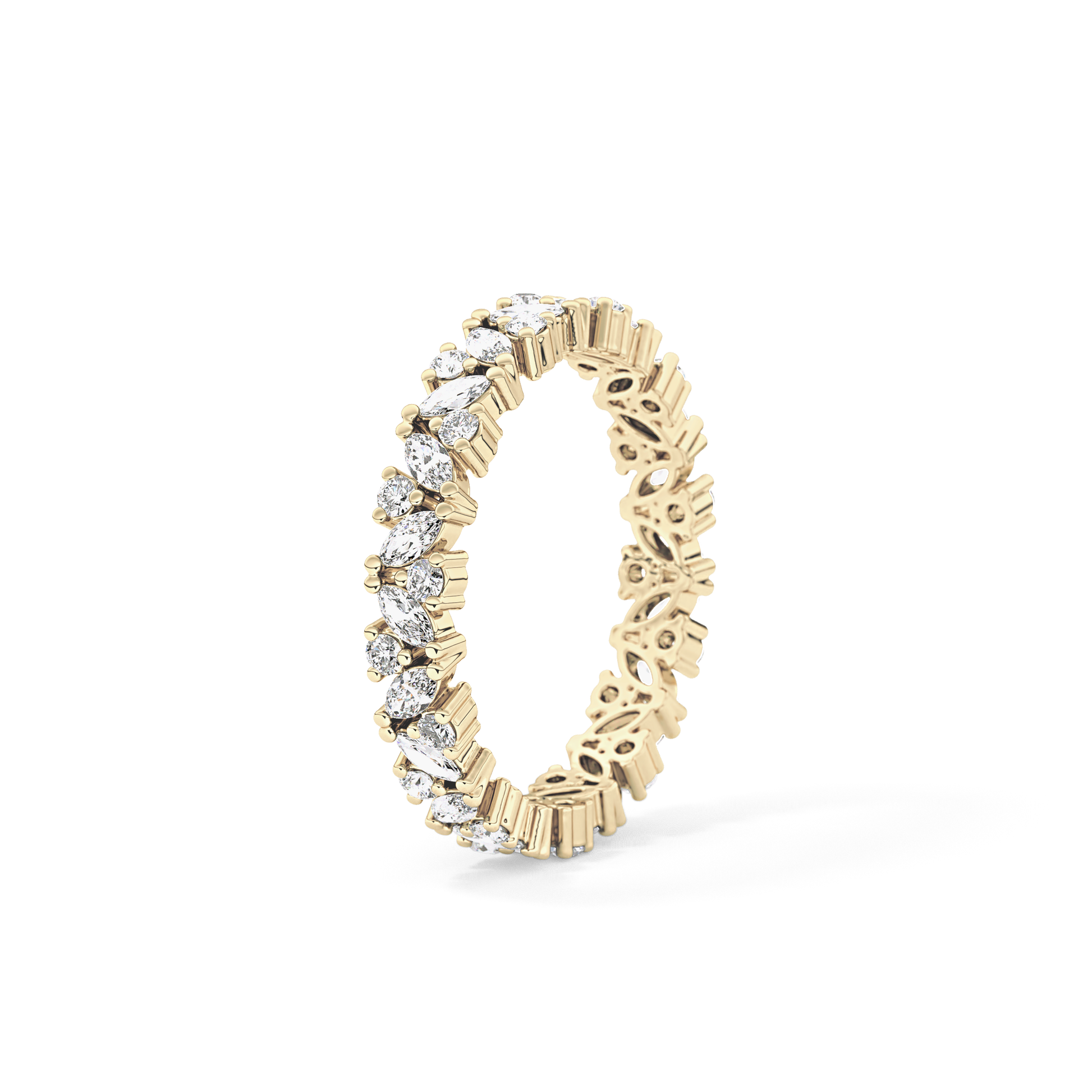 Full Eternity Wedding Band with 0.77 TCW Marquise and Round Cut Moissanite – Yellow, White, or Rose Gold