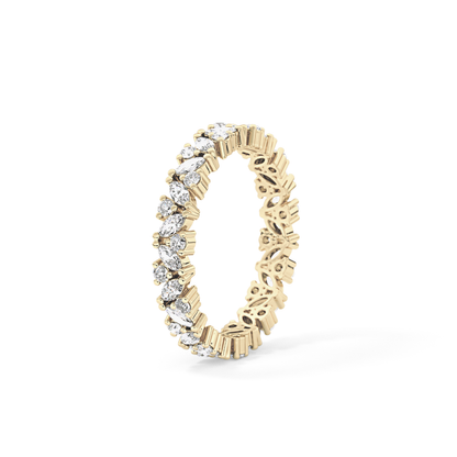 Full Eternity Wedding Band with 0.77 TCW Marquise and Round Cut Moissanite – Yellow, White, or Rose Gold