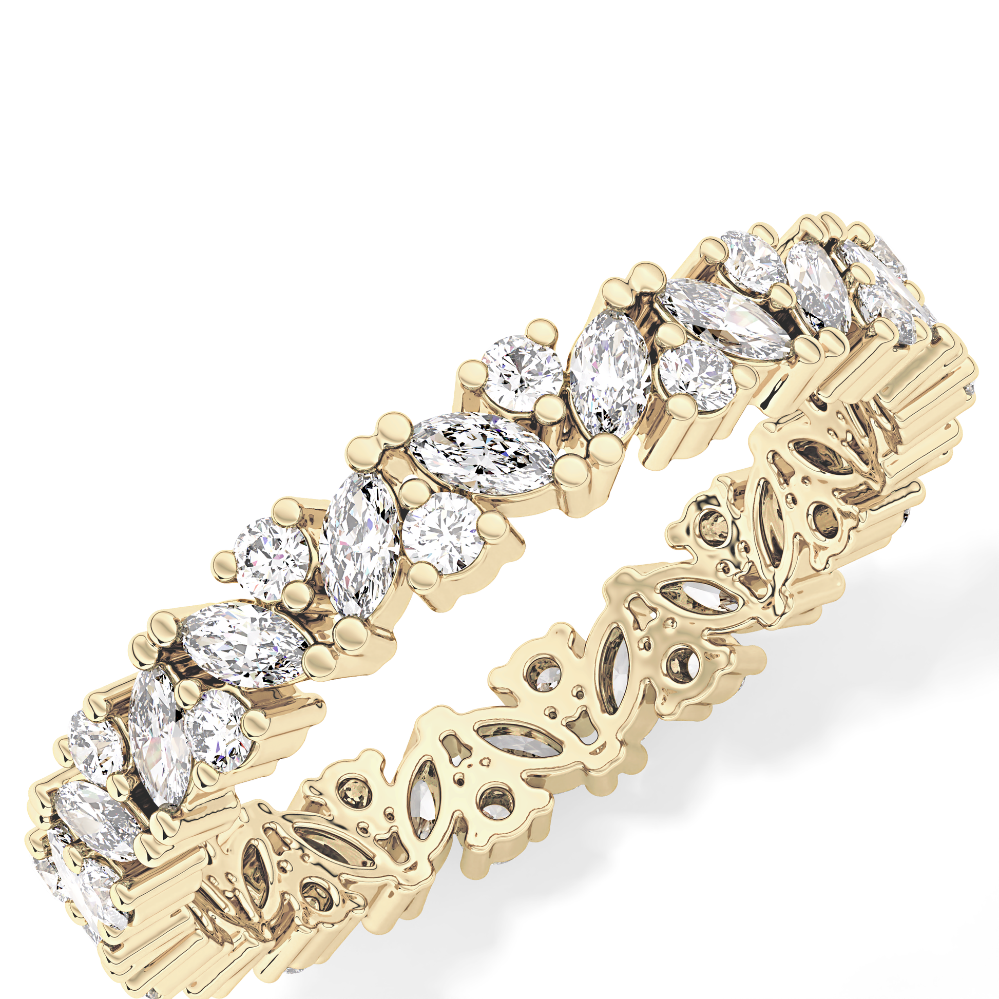 Full Eternity Wedding Band with 0.77 TCW Marquise and Round Cut Moissanite – Yellow, White, or Rose Gold