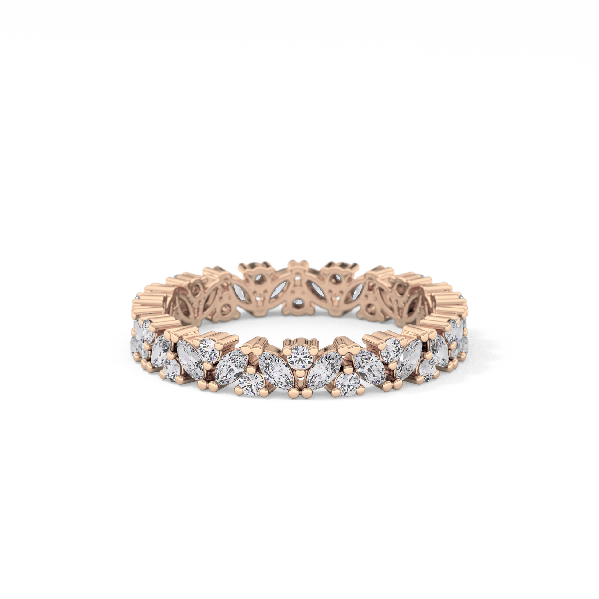 Full Eternity Wedding Band with 0.77 TCW Marquise and Round Cut Moissanite – Yellow, White, or Rose Gold
