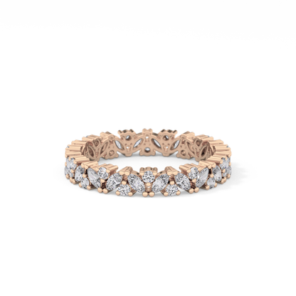 Full Eternity Wedding Band with 0.77 TCW Marquise and Round Cut Moissanite – Yellow, White, or Rose Gold