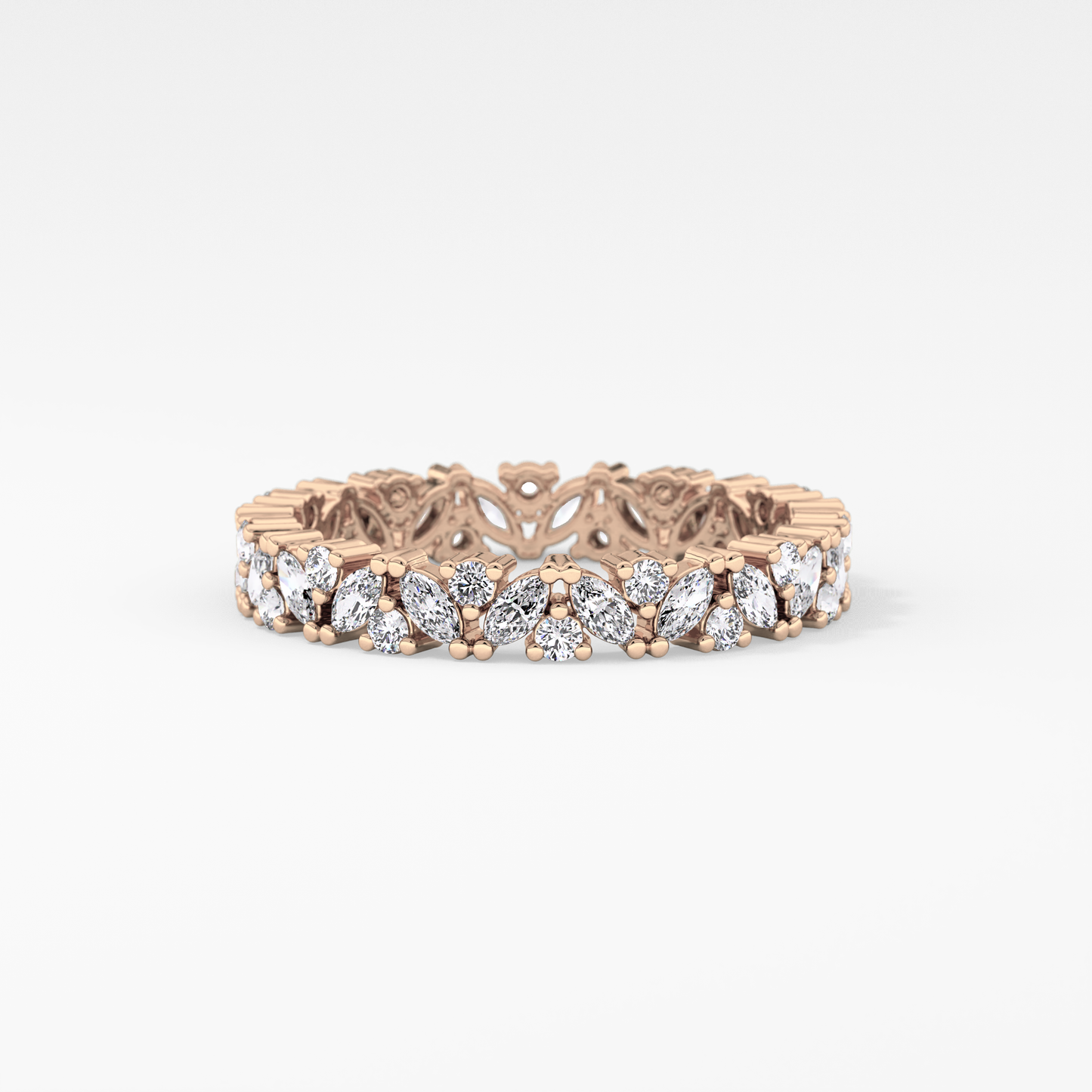 Full Eternity Wedding Band with 0.77 TCW Marquise and Round Cut Moissanite – Yellow, White, or Rose Gold