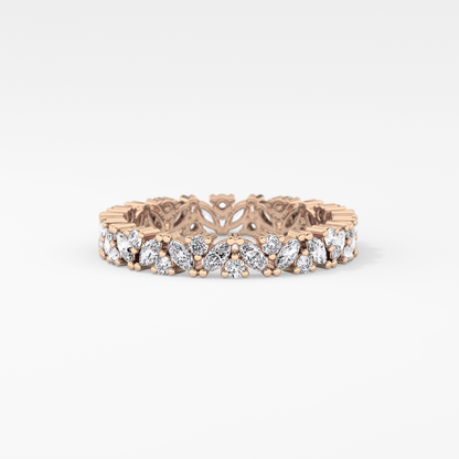 Full Eternity Wedding Band with 0.77 TCW Marquise and Round Cut Moissanite – Yellow, White, or Rose Gold