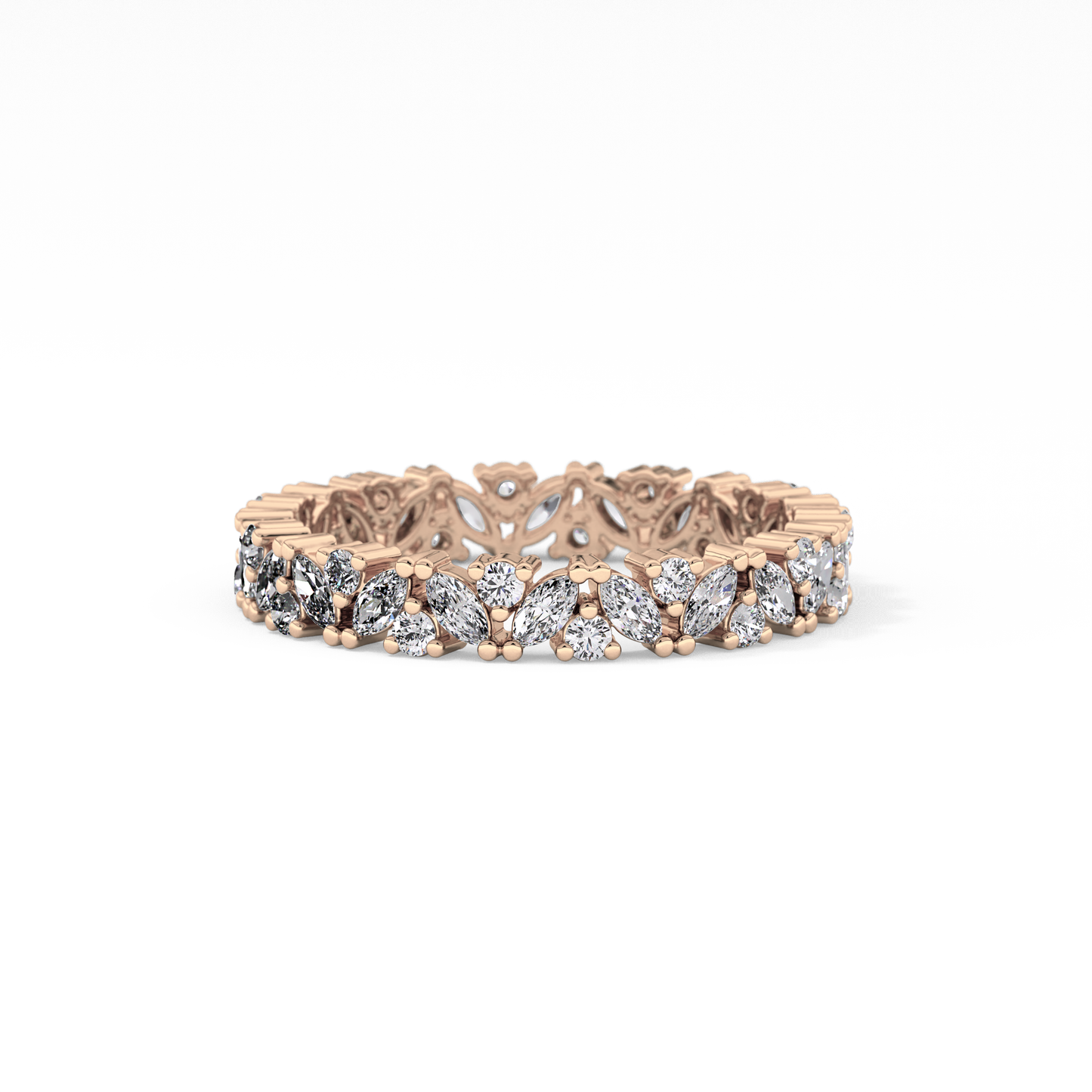 Full Eternity Wedding Band with 0.77 TCW Marquise and Round Cut Moissanite – Yellow, White, or Rose Gold