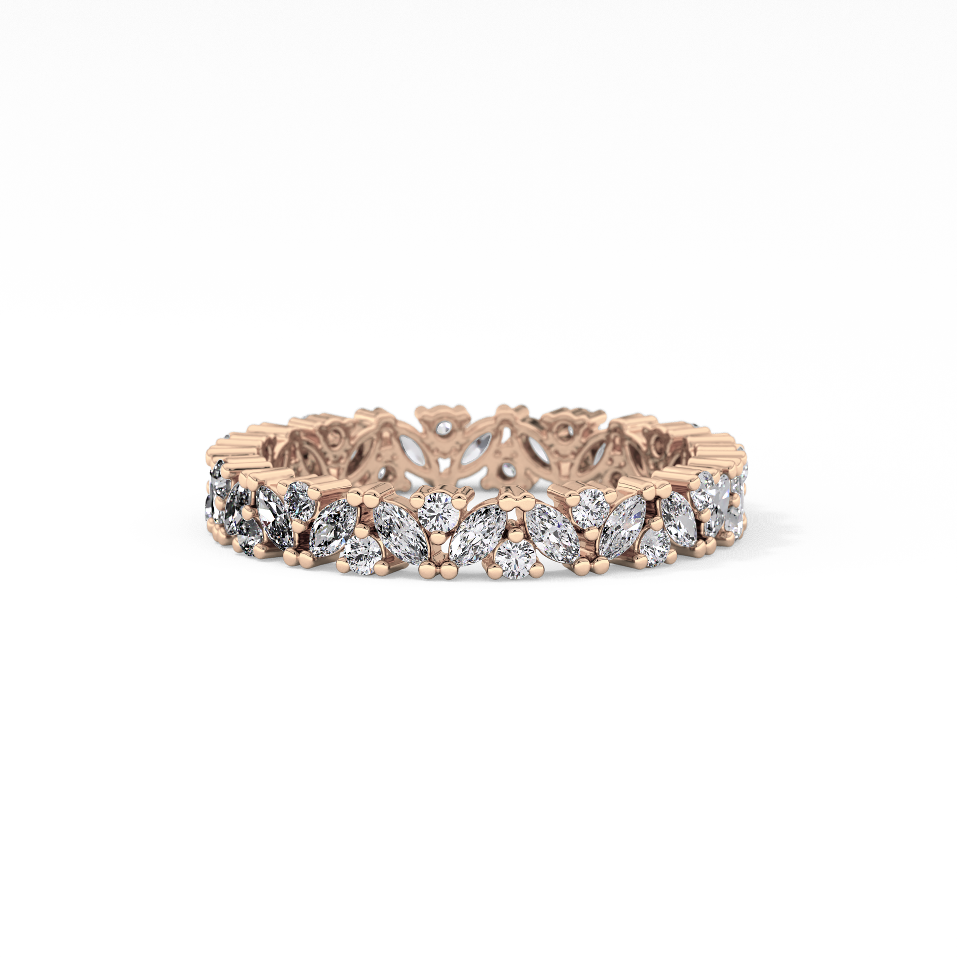 Full Eternity Wedding Band with 0.77 TCW Marquise and Round Cut Moissanite – Yellow, White, or Rose Gold