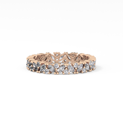 Full Eternity Wedding Band with 0.77 TCW Marquise and Round Cut Moissanite – Yellow, White, or Rose Gold