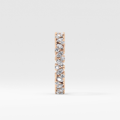 Full Eternity Wedding Band with 0.77 TCW Marquise and Round Cut Moissanite – Yellow, White, or Rose Gold