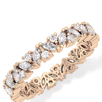 Full Eternity Wedding Band with 0.77 TCW Marquise and Round Cut Moissanite – Yellow, White, or Rose Gold