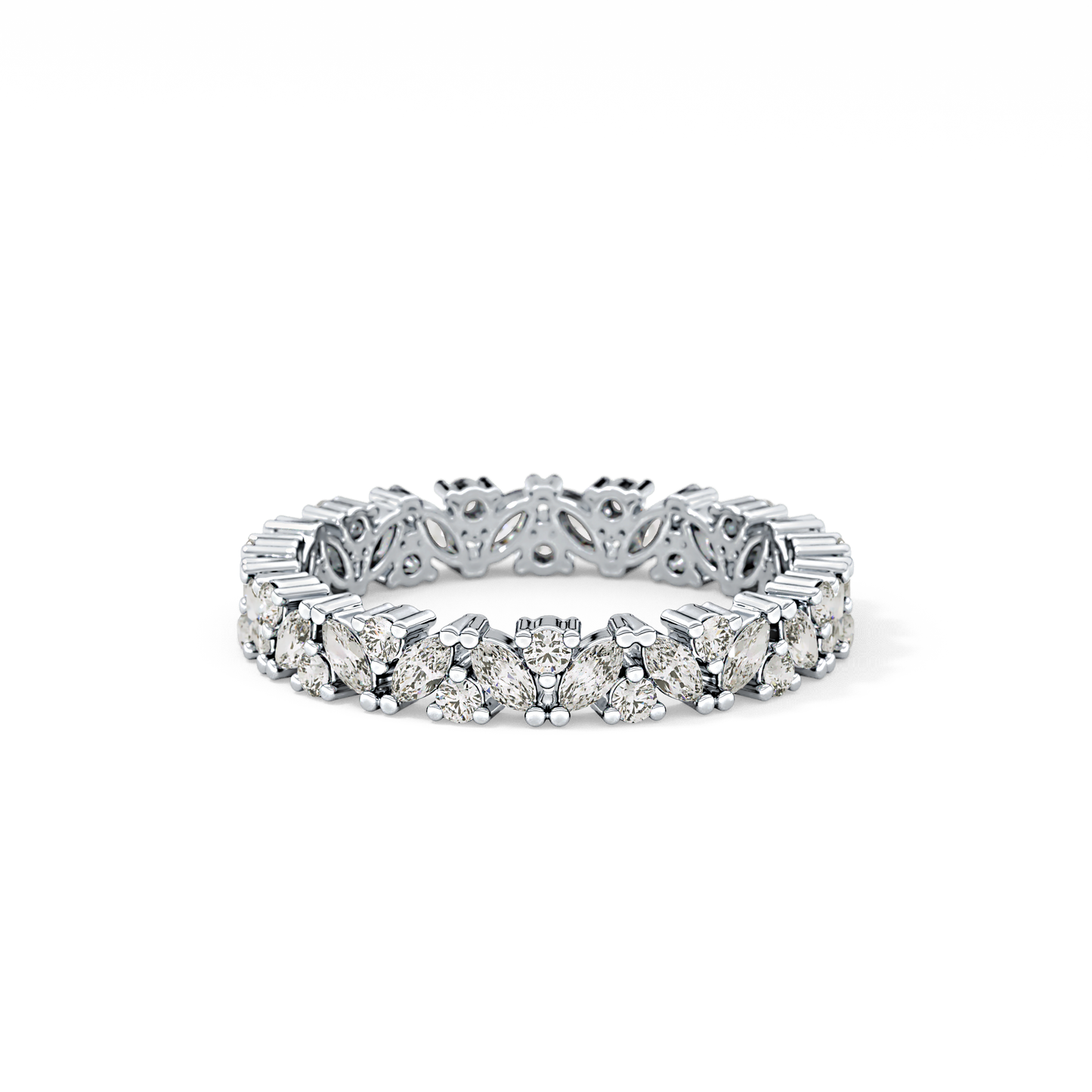 Full Eternity Wedding Band with 0.77 TCW Marquise and Round Cut Moissanite – Yellow, White, or Rose Gold