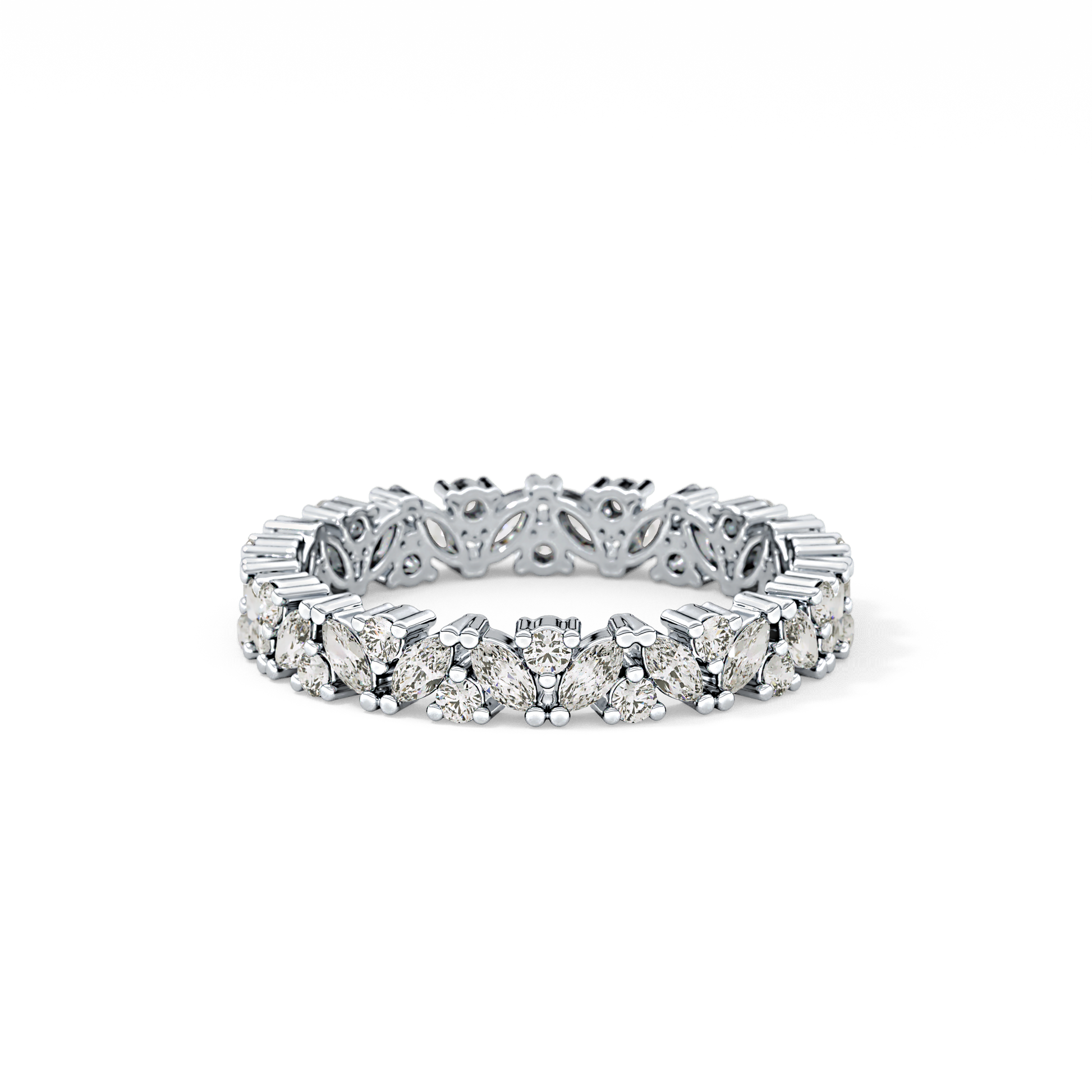 Full Eternity Wedding Band with 0.77 TCW Marquise and Round Cut Moissanite – Yellow, White, or Rose Gold