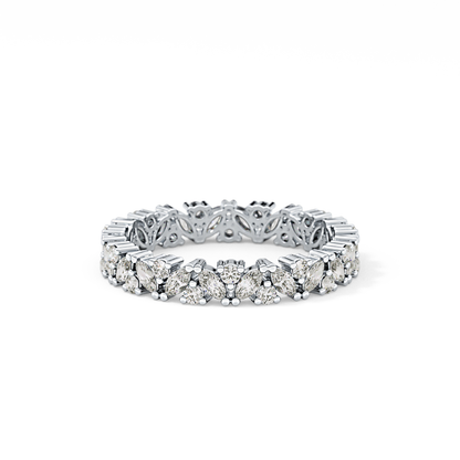 Full Eternity Wedding Band with 0.77 TCW Marquise and Round Cut Moissanite – Yellow, White, or Rose Gold