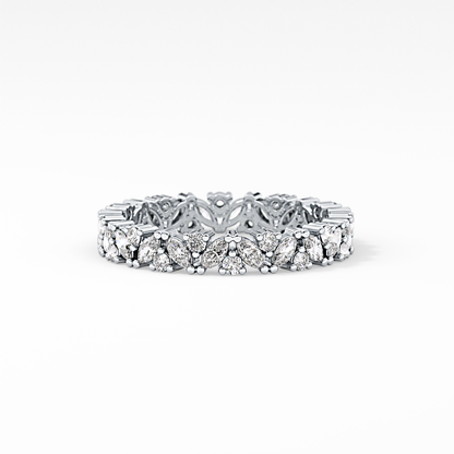 Full Eternity Wedding Band with 0.77 TCW Marquise and Round Cut Moissanite – Yellow, White, or Rose Gold