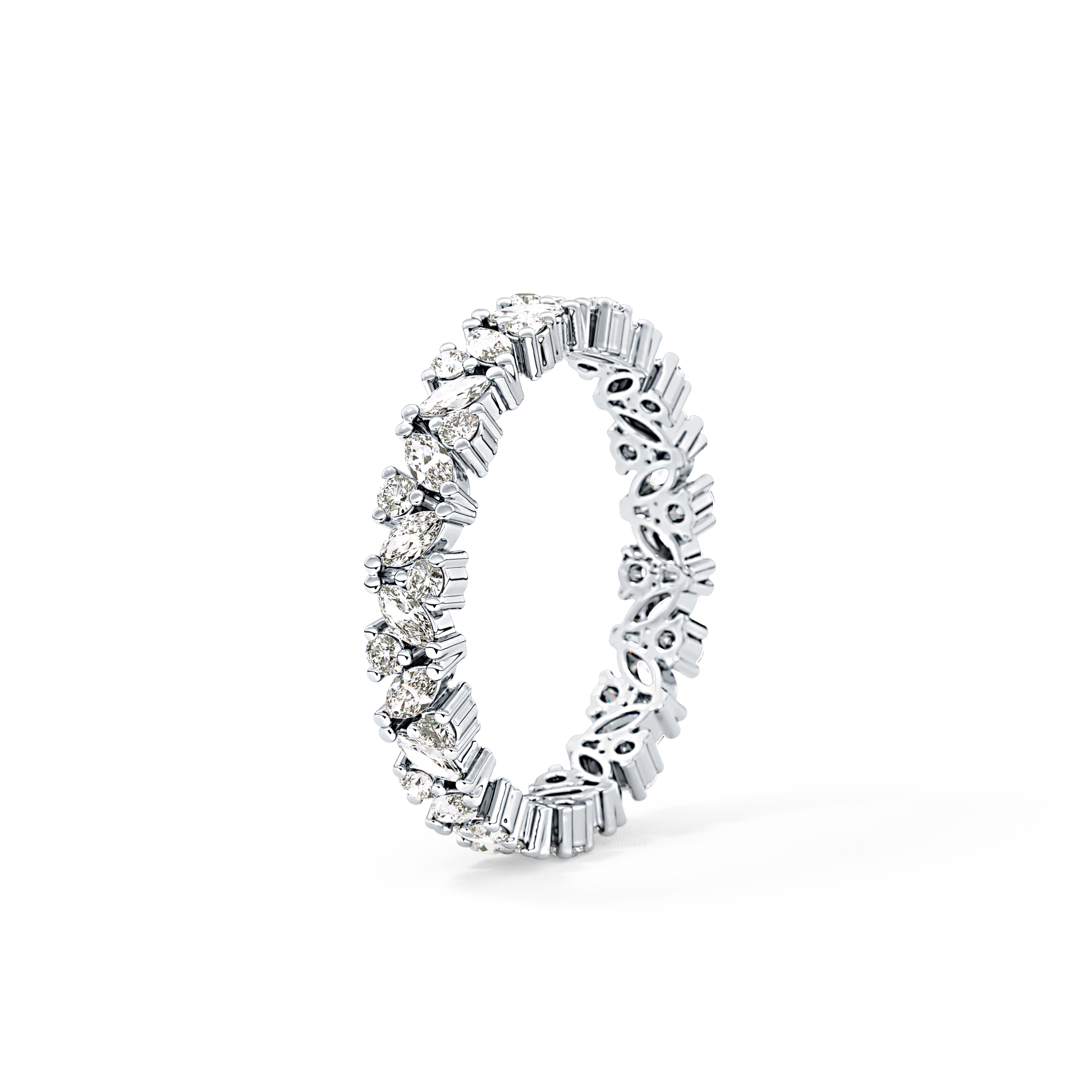 Full Eternity Wedding Band with 0.77 TCW Marquise and Round Cut Moissanite – Yellow, White, or Rose Gold