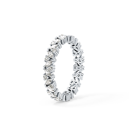 Full Eternity Wedding Band with 0.77 TCW Marquise and Round Cut Moissanite – Yellow, White, or Rose Gold