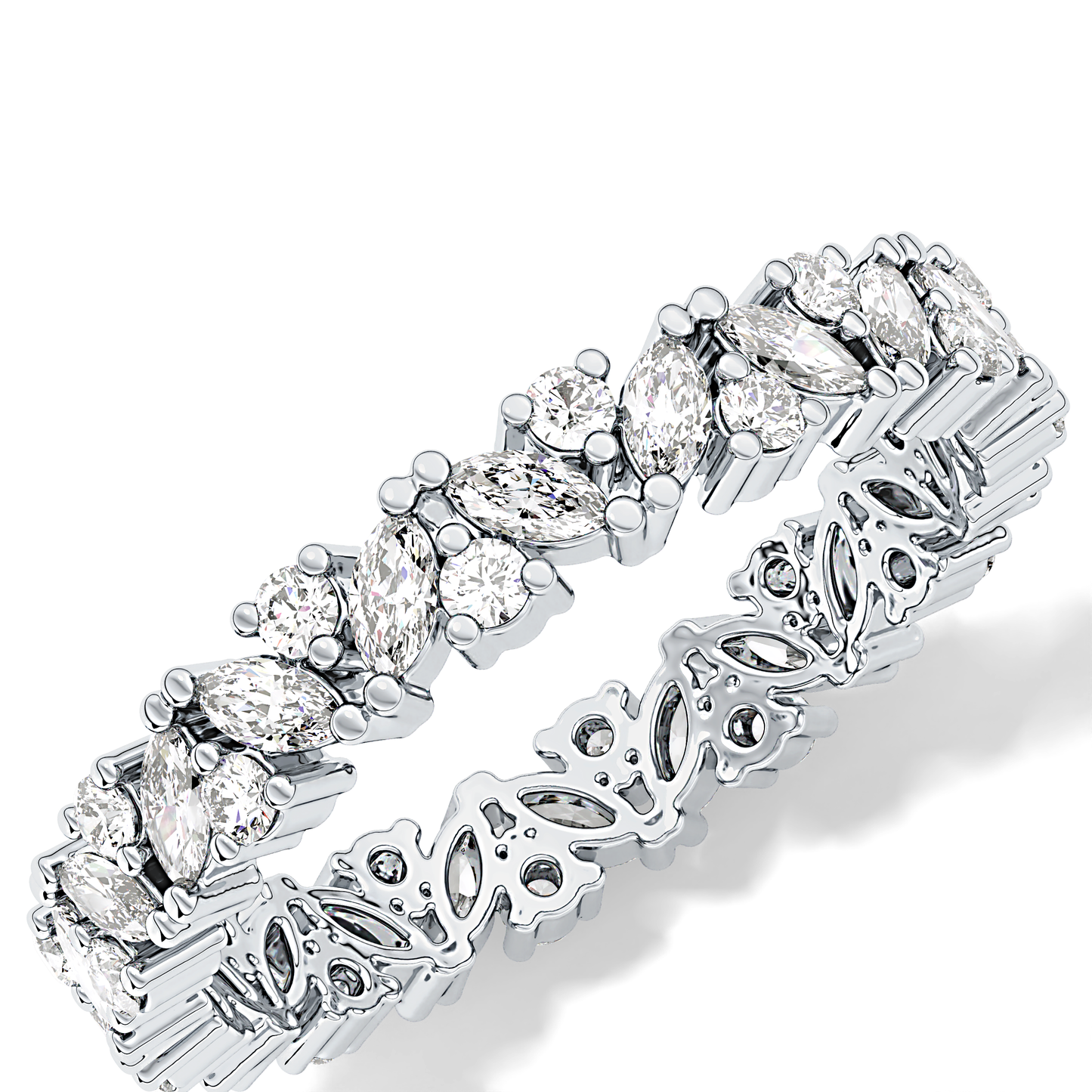 Full Eternity Wedding Band with 0.77 TCW Marquise and Round Cut Moissanite – Yellow, White, or Rose Gold