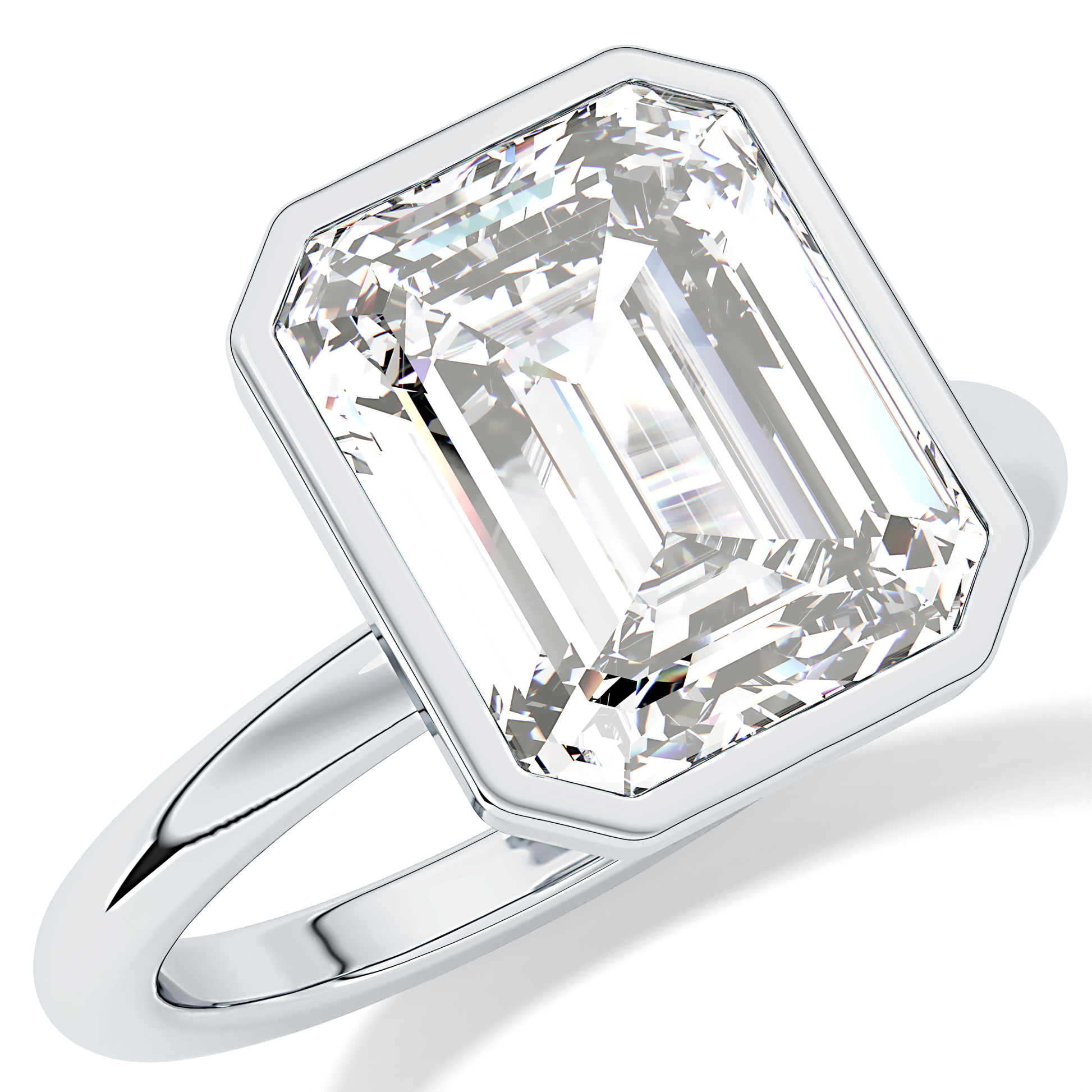 Emerald Solitaire Bezel Lab Grown Diamond Engagement Ring