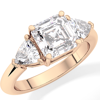 Emerald Three Stone Lab Grown Diamond Engagement Ring