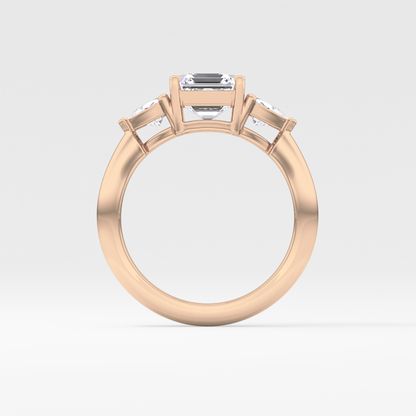 Emerald Three Stone Lab Grown Diamond Engagement Ring