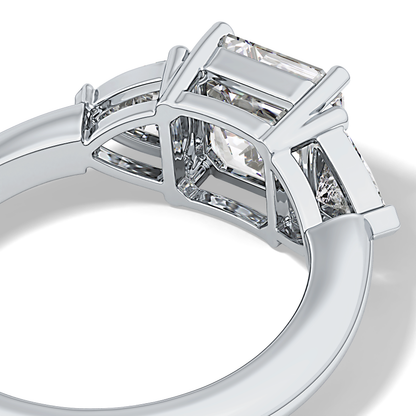 Emerald Three Stone Lab Grown Diamond Engagement Ring