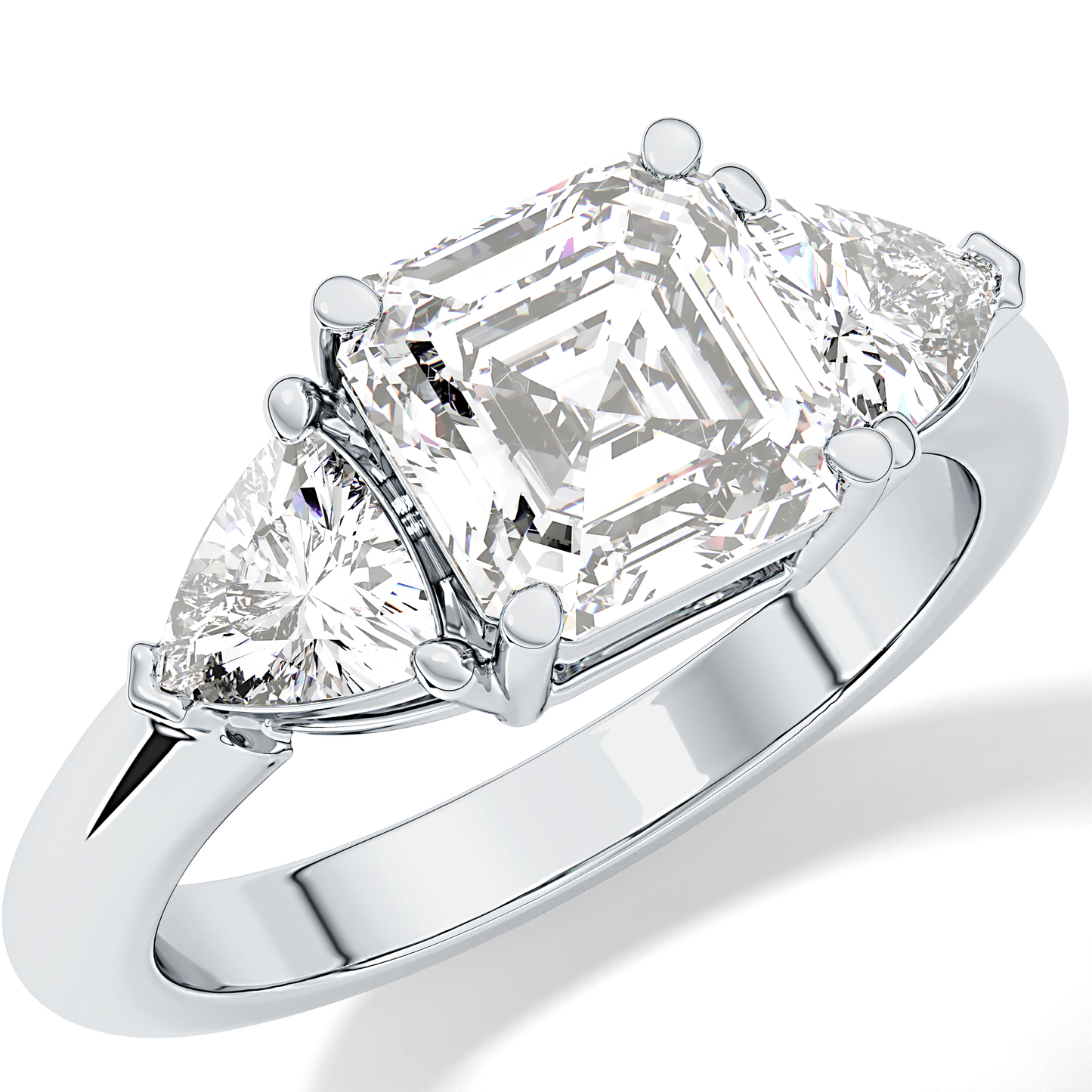 Emerald Three Stone Lab Grown Diamond Engagement Ring
