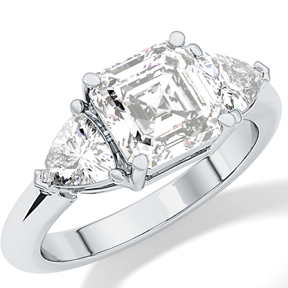 Emerald Three Stone Lab Grown Diamond Engagement Ring