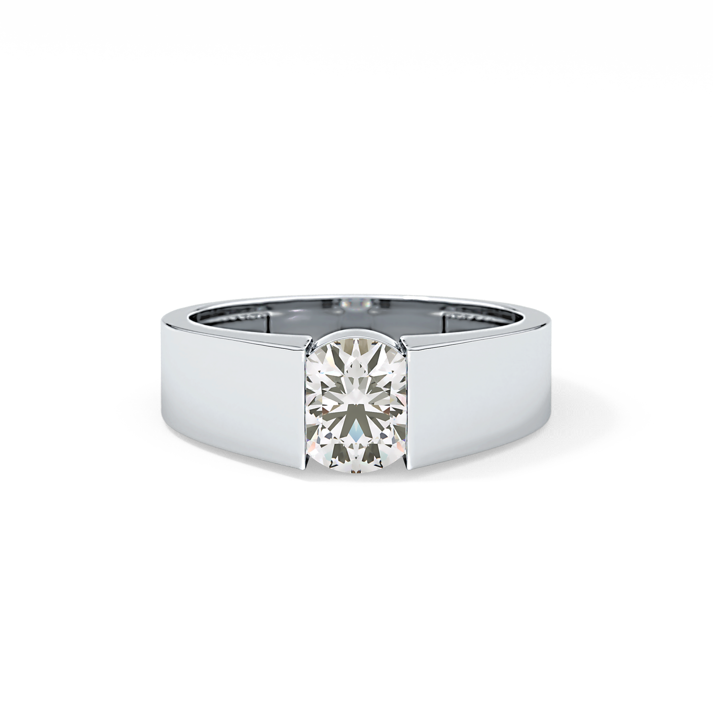Round Cut 1.11 Carat Moissanite Men's Wedding Band - Tension Setting in Gold