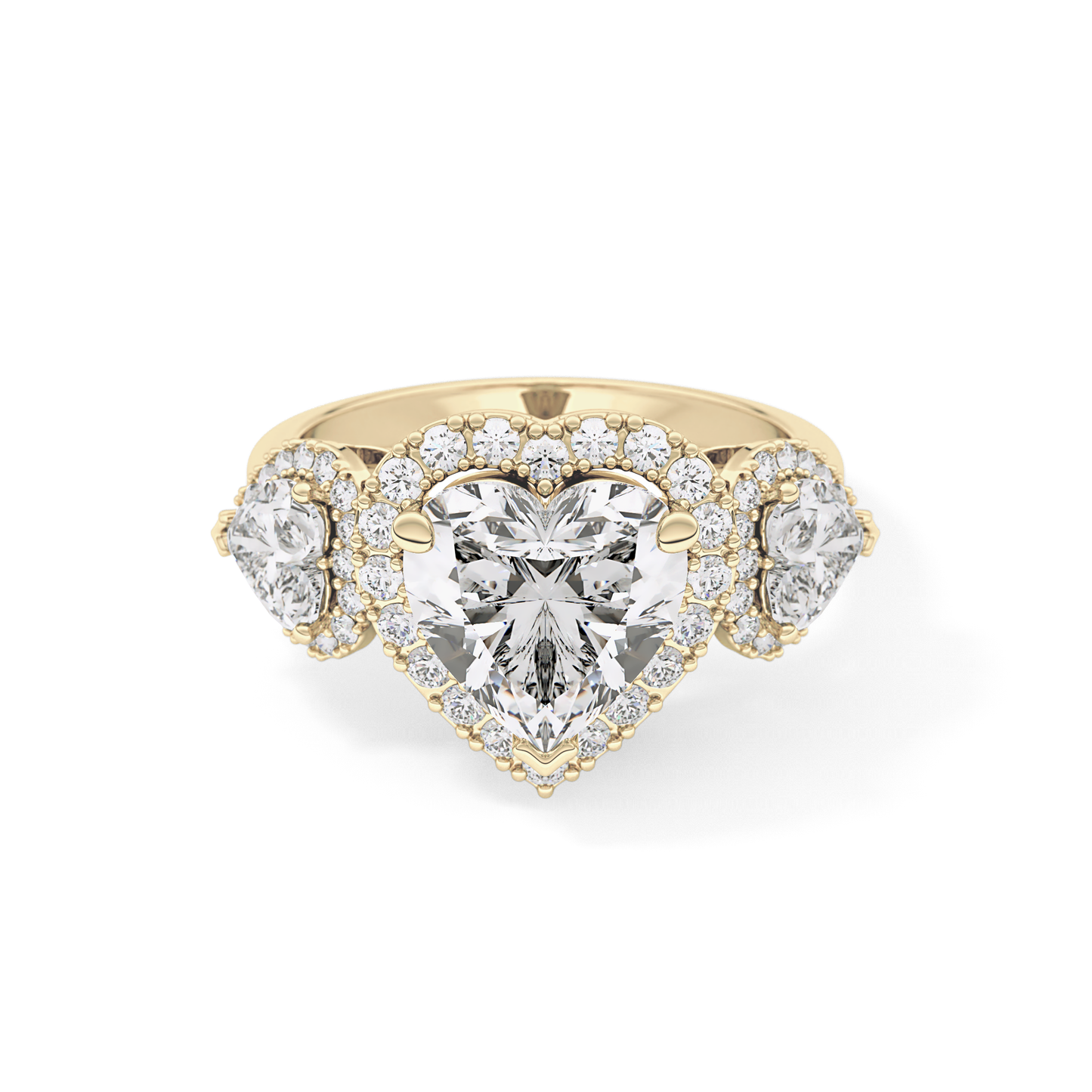 Heart Three Stone & Halo Lab Grown Diamond Engagement Ring