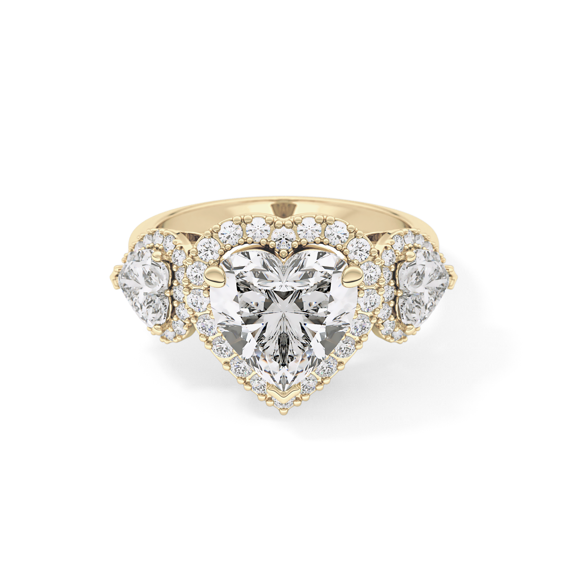 Heart Three Stone & Halo Lab Grown Diamond Engagement Ring