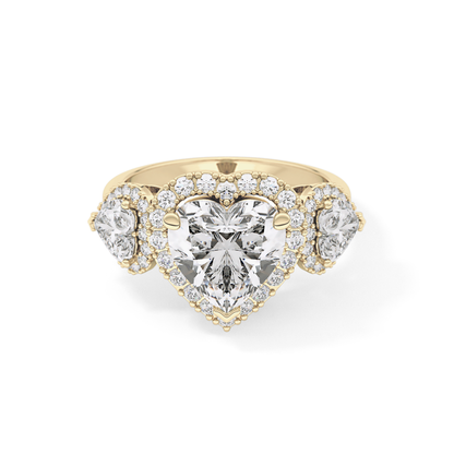 Heart Three Stone & Halo Lab Grown Diamond Engagement Ring